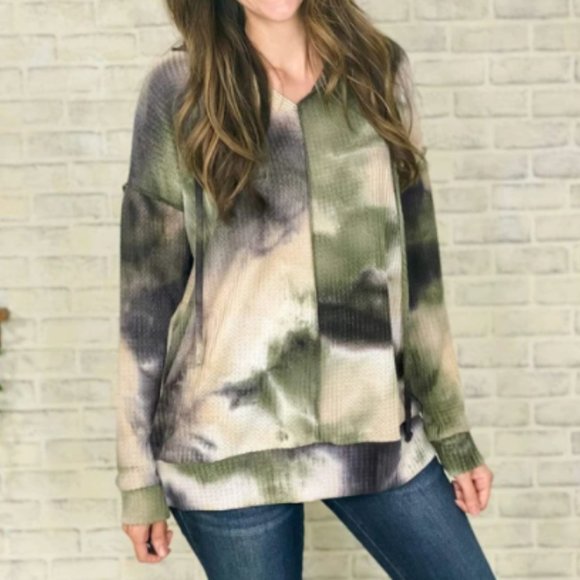 Women's Sweater PERFECT TIE DYE WAFFLE KNIT NWT - Picture 2 of 3